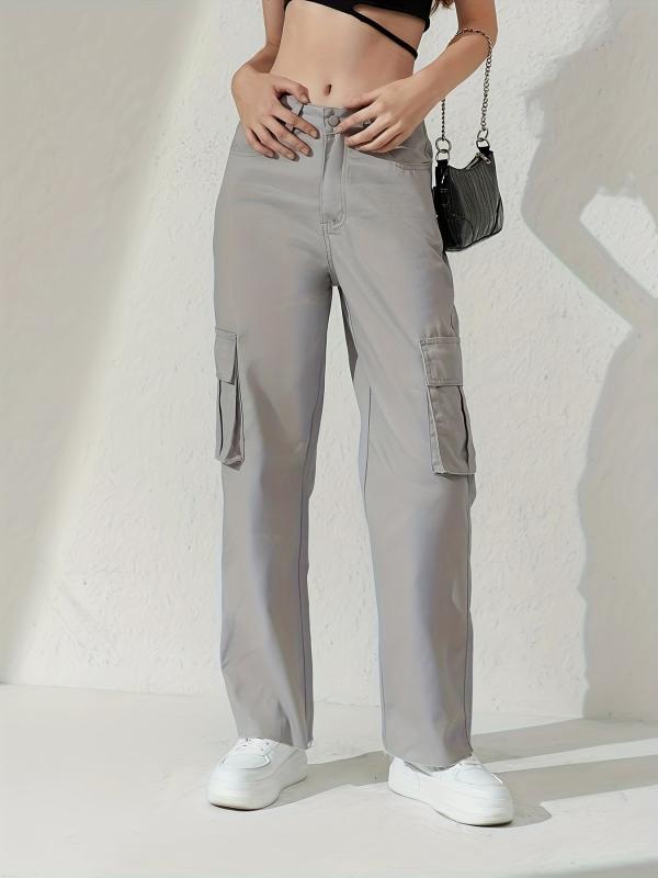Cargo Pants Loose Fit Non Stretch Y2K & Kpop Style Straight Jeans