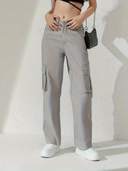 Cargo Pants Loose Fit Non Stretch Y2K & Kpop Style Straight Jeans