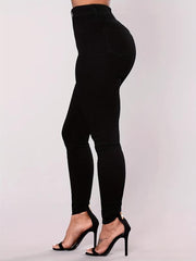 High Waist Skinny Jeans Slim Fit High Rise Slash Pockets Mid Stretch Denim Pants