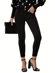 High Waist Skinny Jeans Slim Fit High Rise Slash Pockets Mid Stretch Denim Pants