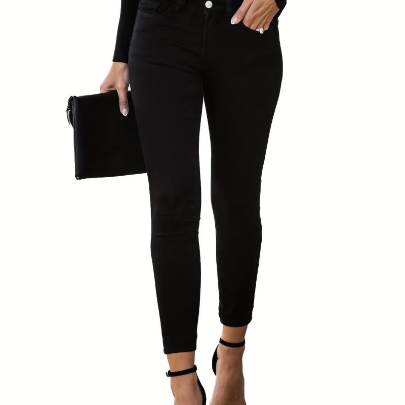 High Waist Skinny Jeans Slim Fit High Rise Slash Pockets Mid Stretch Denim Pants