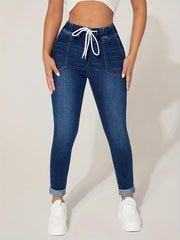 Slim Fit High Stretch Drawstring Skinny Jeans