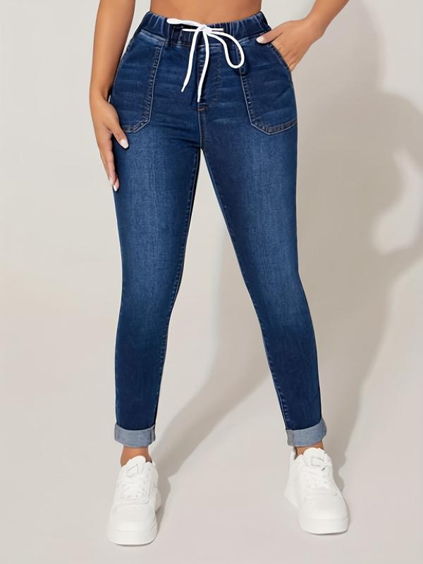 Slim Fit High Stretch Drawstring Skinny Jeans