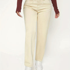 Apricot High Waist Mom Jeans Patch Pockets High Rise Loose Fit Straight Jeans