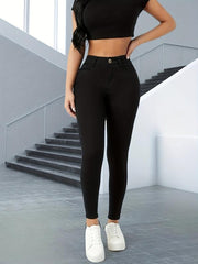 Slim Fit Skinny Jeans High Stretch Slash Pockets Versatile Tight Jeans