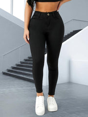 Slim Fit Skinny Jeans High Stretch Slash Pockets Versatile Tight Jeans