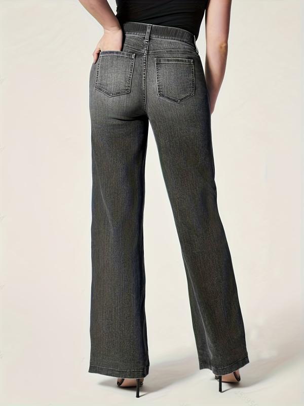 Elastic Waist Wide Leg Jeans Mid Stretch Loose Fit