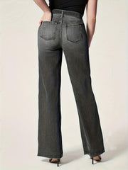 Elastic Waist Wide Leg Jeans Mid Stretch Loose Fit