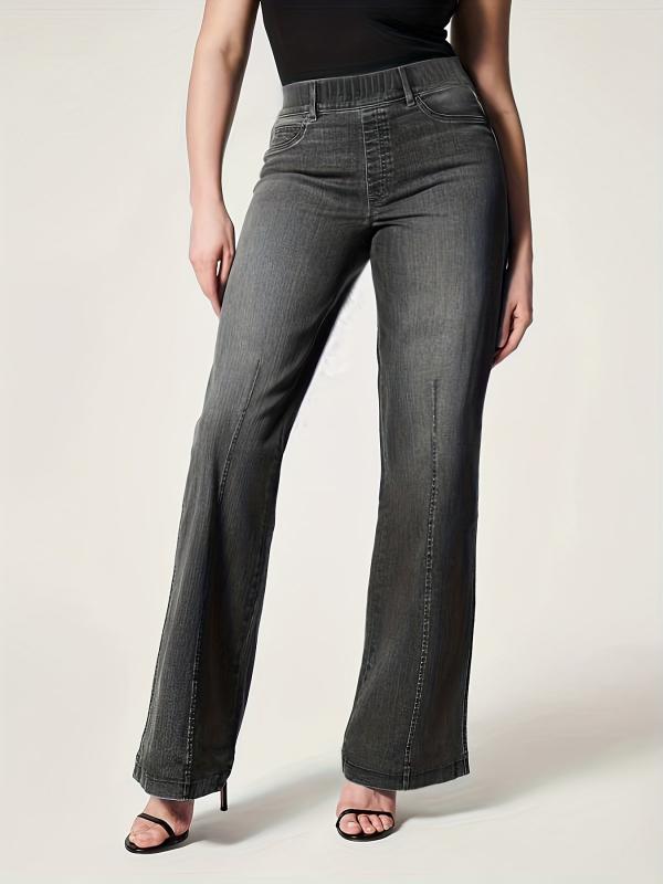 Elastic Waist Wide Leg Jeans Mid Stretch Loose Fit