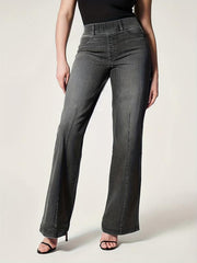 Elastic Waist Wide Leg Jeans Mid Stretch Loose Fit