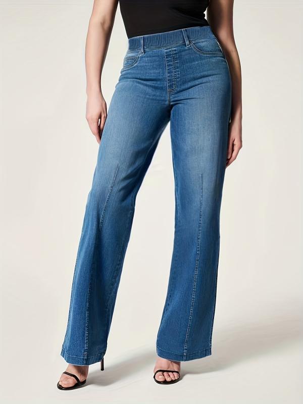 Elastic Waist Wide Leg Jeans Mid Stretch Loose Fit