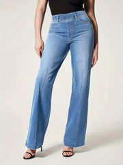 Elastic Waist Wide Leg Jeans Mid Stretch Loose Fit