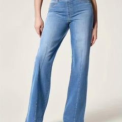 Elastic Waist Wide Leg Jeans Mid Stretch Loose Fit
