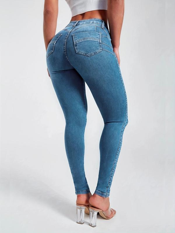 Women's Mid Waist Skinny Leg Jeans Butt Lifting Denim Pants