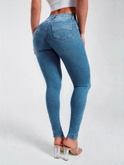 Women's Mid Waist Skinny Leg Jeans Butt Lifting Denim Pants