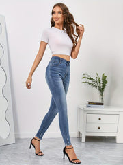 Frayed Trim High Stretch Denim Pants