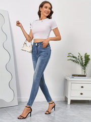 Frayed Trim High Stretch Denim Pants