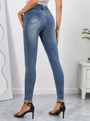 Frayed Trim High Stretch Denim Pants