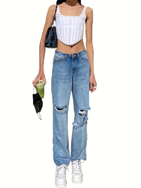 High Waist Distressed Loose Fit Jeans for Women