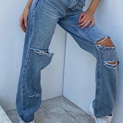 High Waist Distressed Loose Fit Jeans for Women