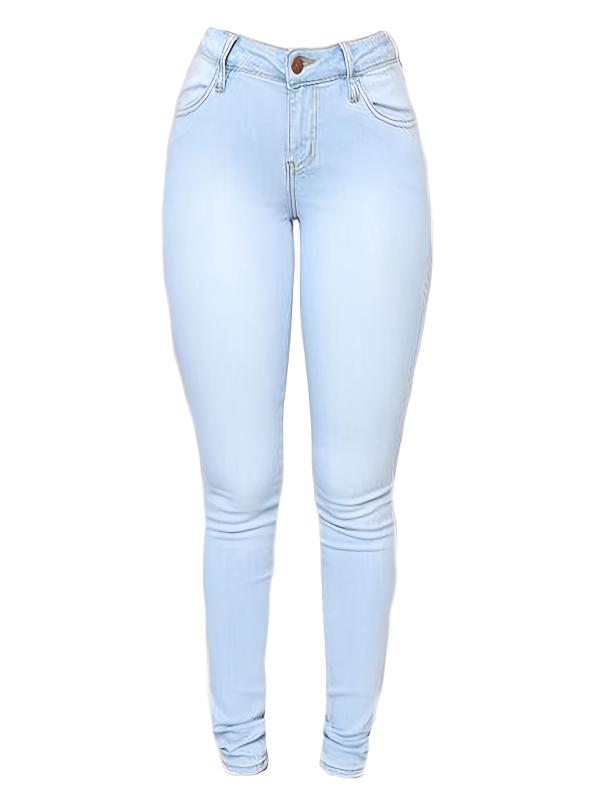 High Rise Skinny Fit Stacked Jeans High Waist Solid Tight Denim Pants