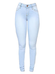High Rise Skinny Fit Stacked Jeans High Waist Solid Tight Denim Pants