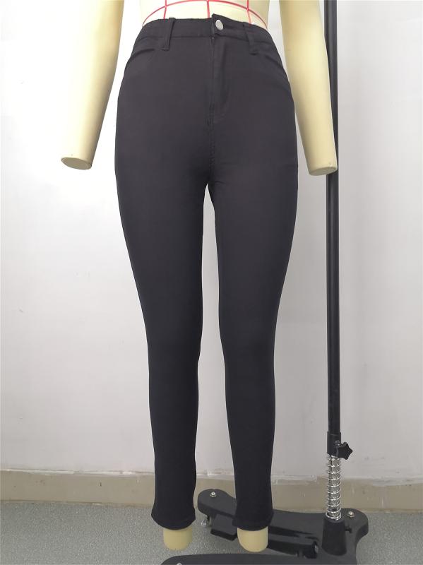 High Rise Skinny Fit Stacked Jeans High Waist Solid Tight Denim Pants