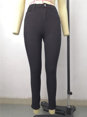 High Rise Skinny Fit Stacked Jeans High Waist Solid Tight Denim Pants