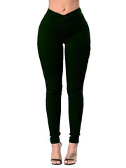 High Rise Skinny Fit Stacked Jeans High Waist Solid Tight Denim Pants