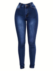 High Rise Skinny Fit Stacked Jeans High Waist Solid Tight Denim Pants