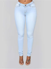 High Rise Skinny Fit Stacked Jeans High Waist Solid Tight Denim Pants
