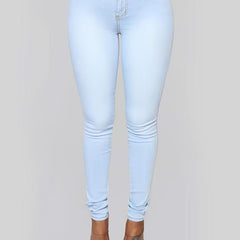 High Rise Skinny Fit Stacked Jeans High Waist Solid Tight Denim Pants
