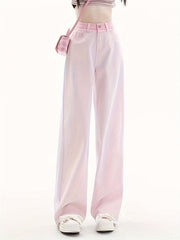 Pink Loose Fit Straight Jeans High Waist Wide Legs
