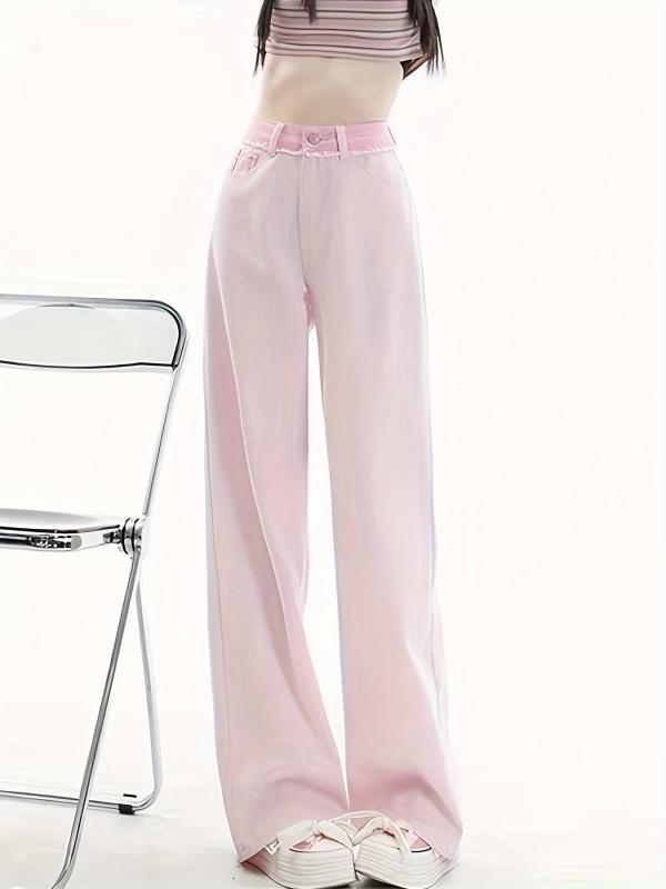 Pink Loose Fit Straight Jeans High Waist Wide Legs