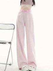 Pink Loose Fit Straight Jeans High Waist Wide Legs