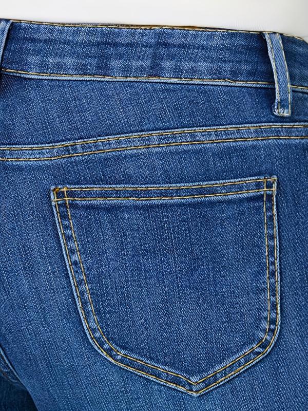 High Waist Flared Jeans Bell Bottom Slash Pockets Casual Denim