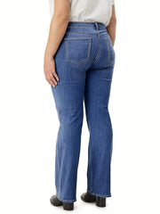 High Waist Flared Jeans Bell Bottom Slash Pockets Casual Denim