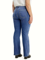 High Waist Flared Jeans Bell Bottom Slash Pockets Casual Denim