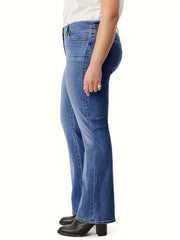 High Waist Flared Jeans Bell Bottom Slash Pockets Casual Denim