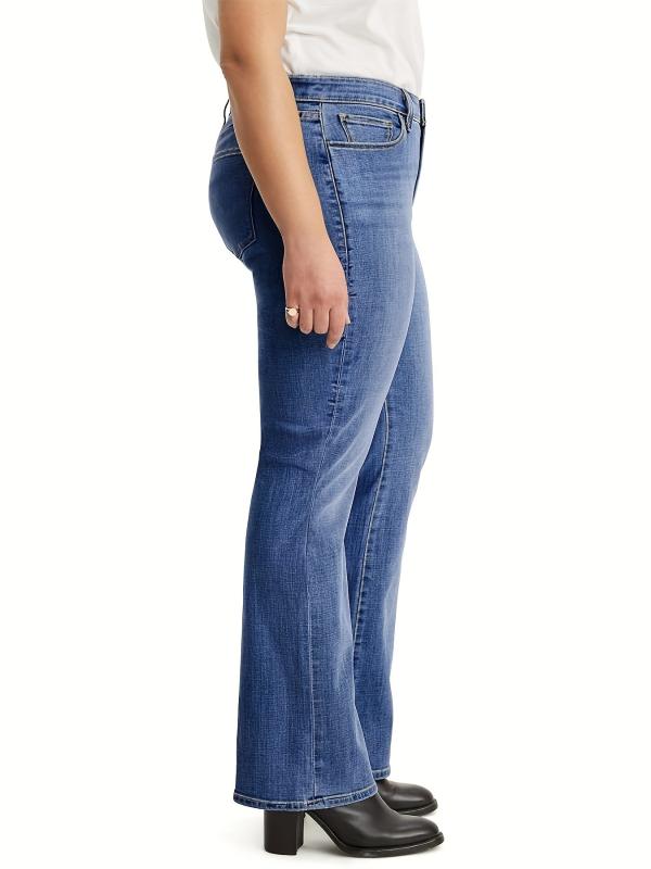High Waist Flared Jeans Bell Bottom Slash Pockets Casual Denim