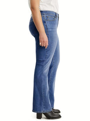 High Waist Flared Jeans Bell Bottom Slash Pockets Casual Denim