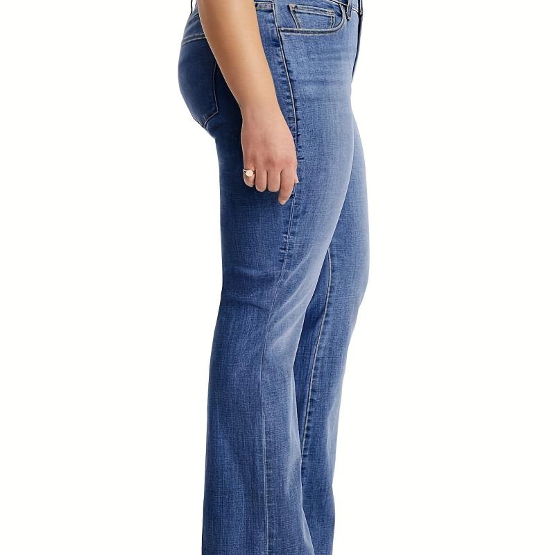 High Waist Flared Jeans Bell Bottom Slash Pockets Casual Denim