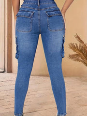 Flap Pockets Cargo Pants High Stretch Slim Fit Y2K & Kpop Style Skinny Jeans