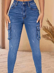 Flap Pockets Cargo Pants High Stretch Slim Fit Y2K & Kpop Style Skinny Jeans