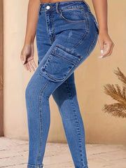 Flap Pockets Cargo Pants High Stretch Slim Fit Y2K & Kpop Style Skinny Jeans