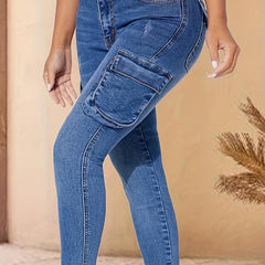 Flap Pockets Cargo Pants High Stretch Slim Fit Y2K & Kpop Style Skinny Jeans