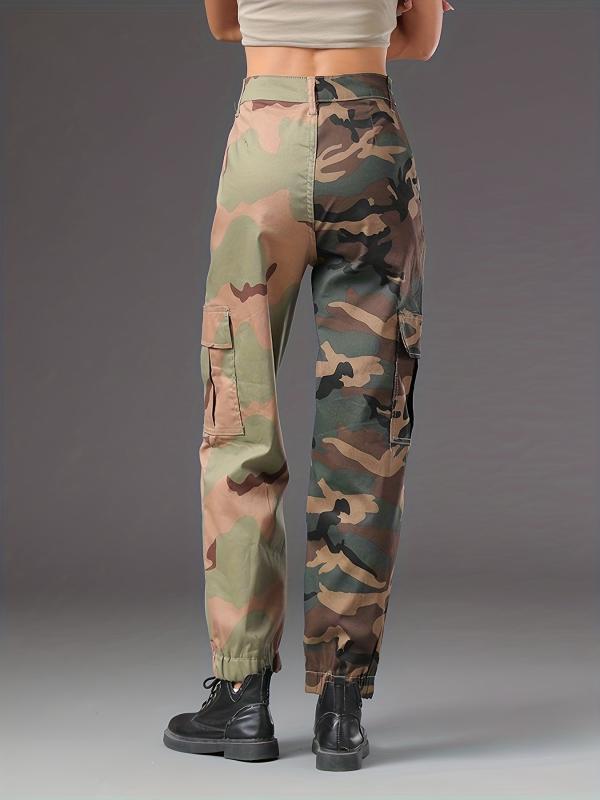 Camo Two Tone Cargo Pants Flap Pockets Kpop Style Straight Jeans