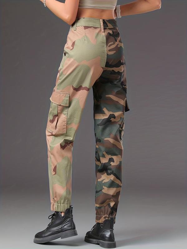 Camo Two Tone Cargo Pants Flap Pockets Kpop Style Straight Jeans