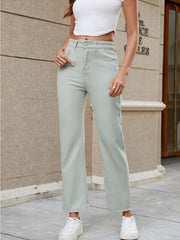 Light Green Straight Jeans Loose Fit Slight Stretch