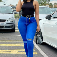 Ripped Holes Skinny Jeans Slim Fit Mid Stretch Casual Ankle Length Jeans